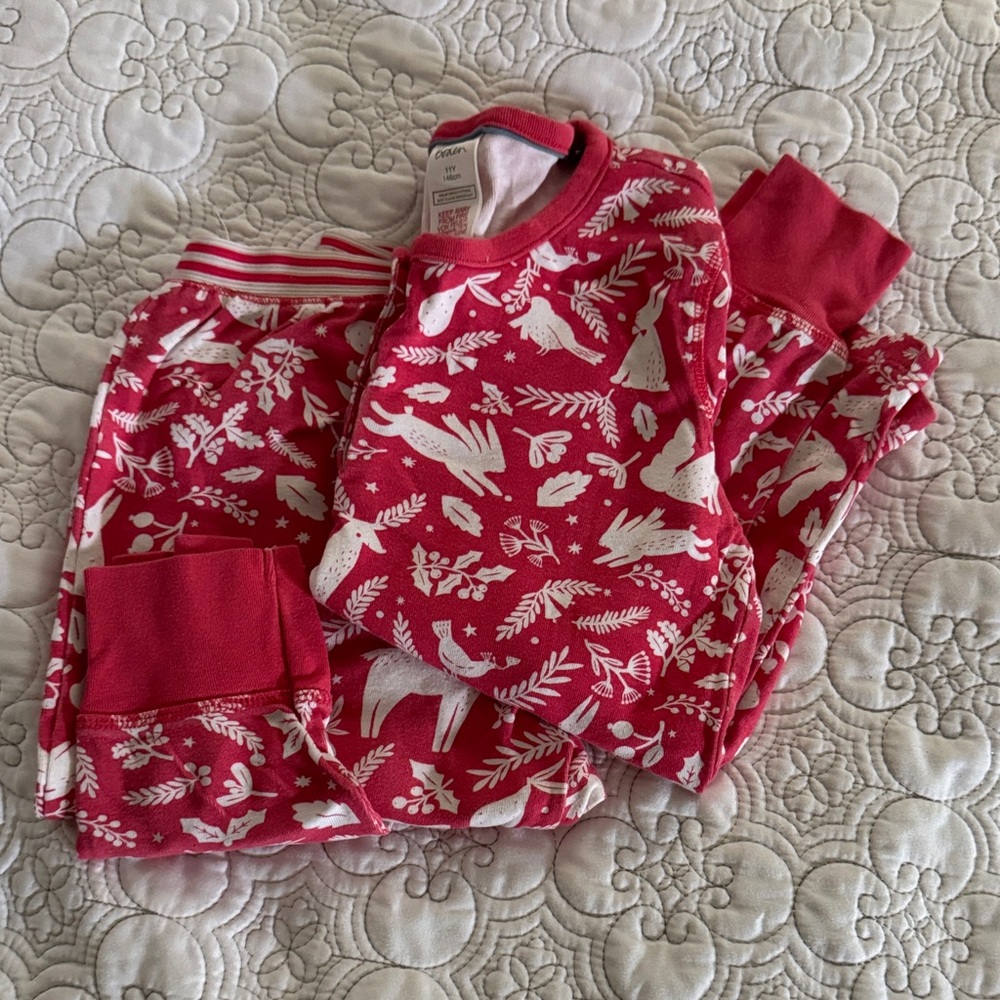 Mini Boden Deep pink / coral Pajama Set with Animal and Leaf Print